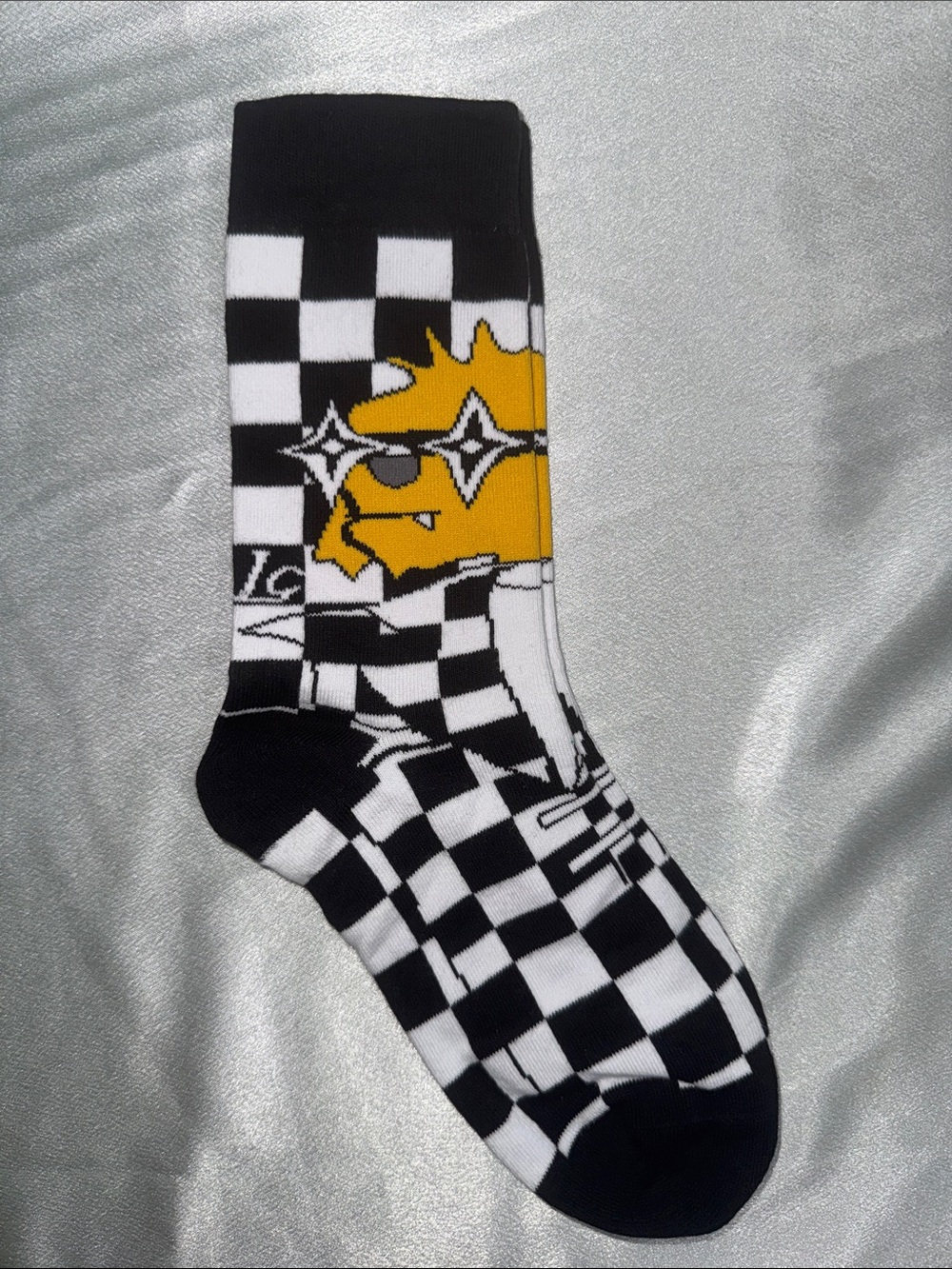 Men's Black & Yellow Checkerboard Crew Socks with Graphic🔥New!